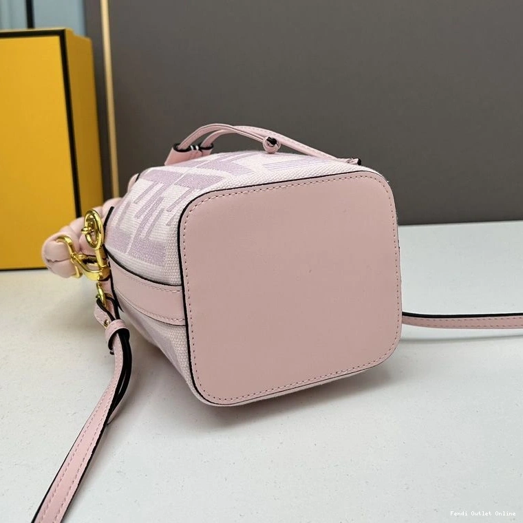 Cheap Woven Handle Fendi Canvas Bucket Mon Tresor FF In Pink Mini Motif with Bag 0731